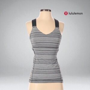 Lululemon, Waist-Length V-Neck Tank Top, Size 4, Gray, White 🏃‍♀️‍➡️